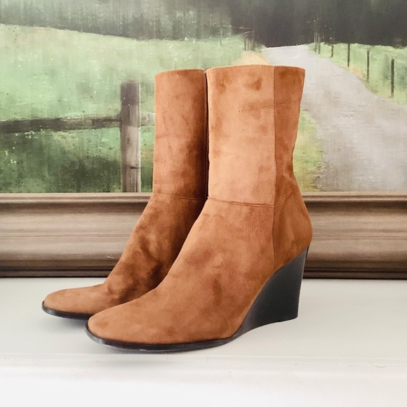 Vintage Enzo Angiolini Wedge Heel Brown Leather Suede Made In Brazil Boots 9.5 M - Picture 12 of 12